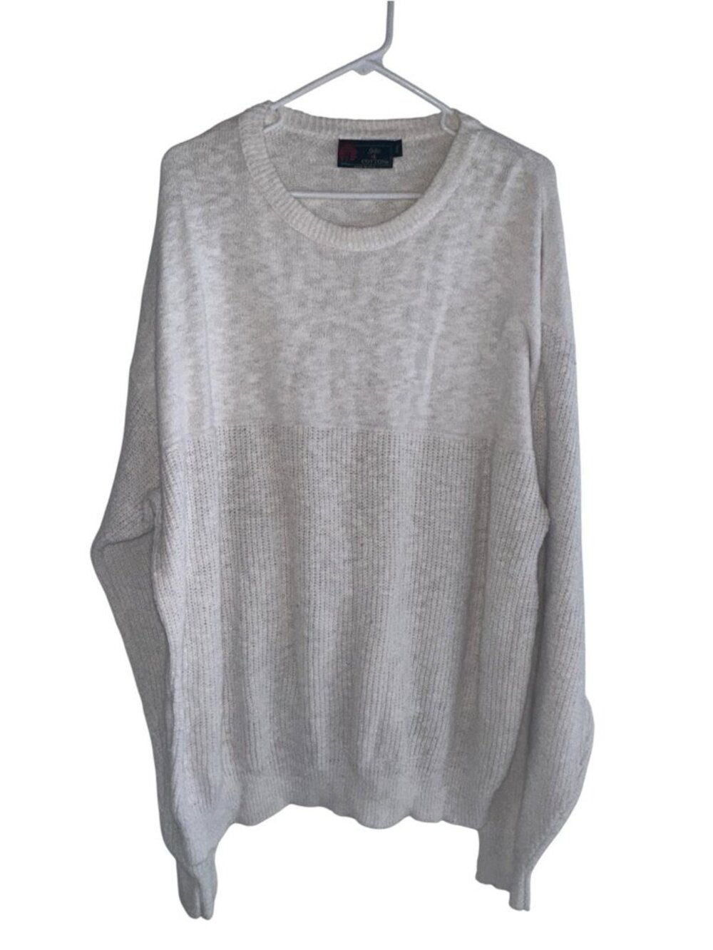 VTG Isle Of Cotton Mens 100% Cotton Sweater Crew Neck XXL White Usa Made Preppy